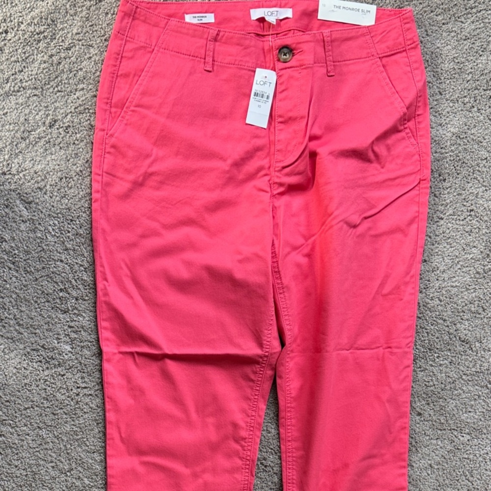 New Women’s Monroe Slim Bright Pink Chino Pants from Loft
